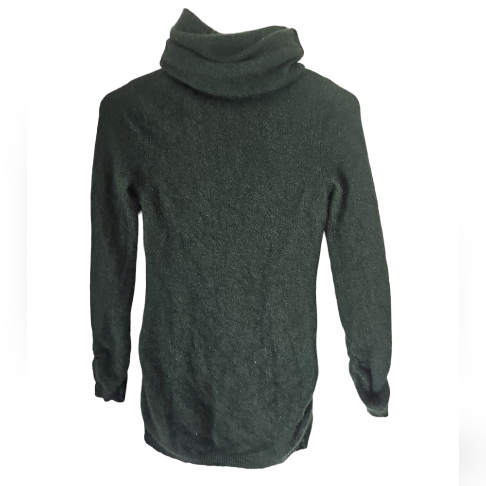 AQUA 100% Cashmere Green Slouchy Turtleneck Pullover Sweater Shirred Sleeve sz S